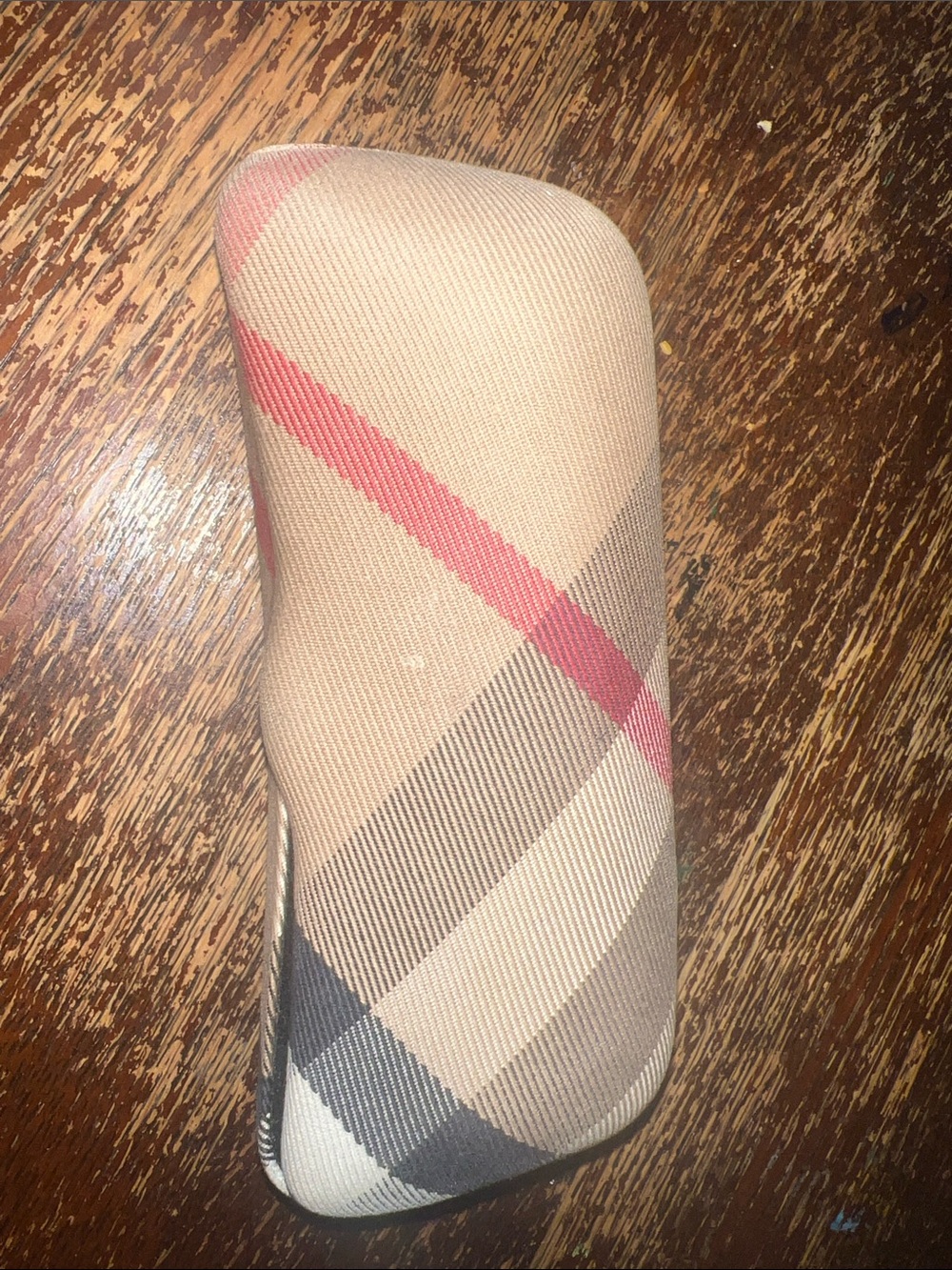 Burberry Men's Plaid Glasses Case in Beige Black and Red Accent - Picture 3 of 4